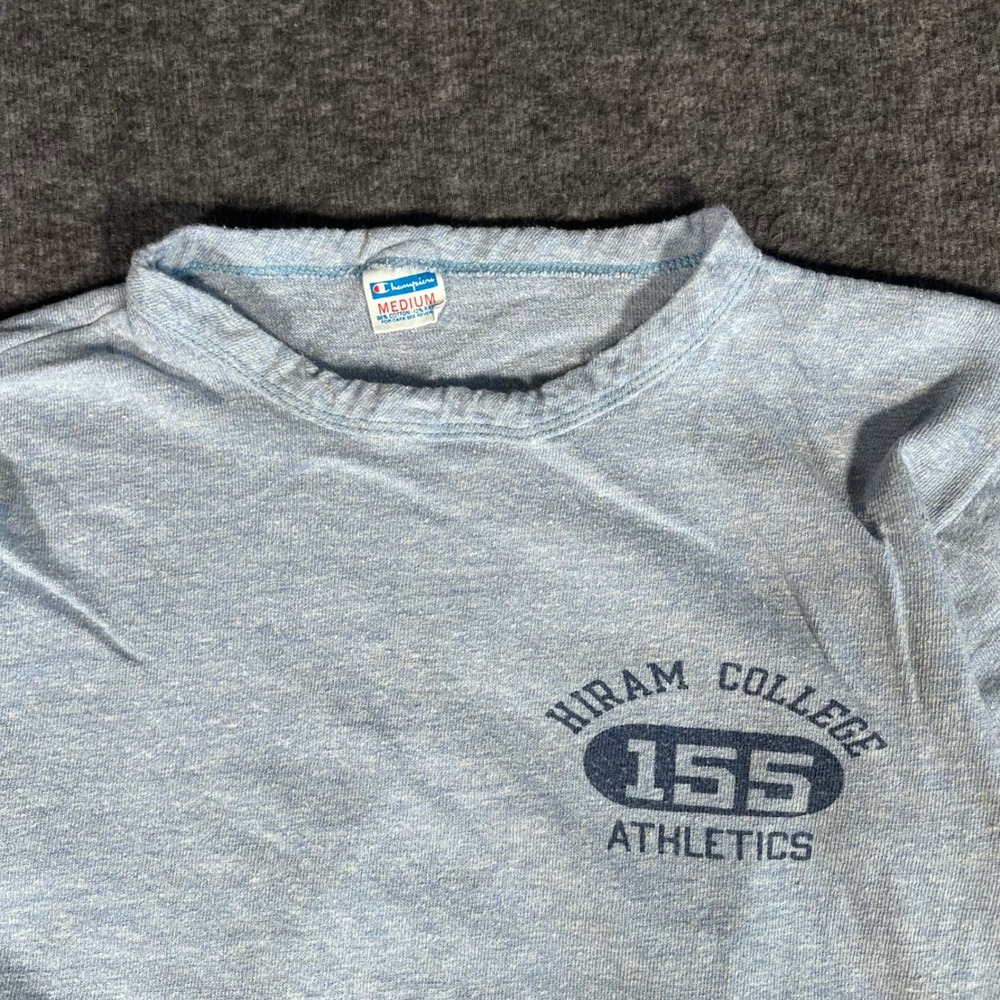 Vintage 70s Champion Blue Bar Hiram College Athletics T-Shirt Medium 88/12